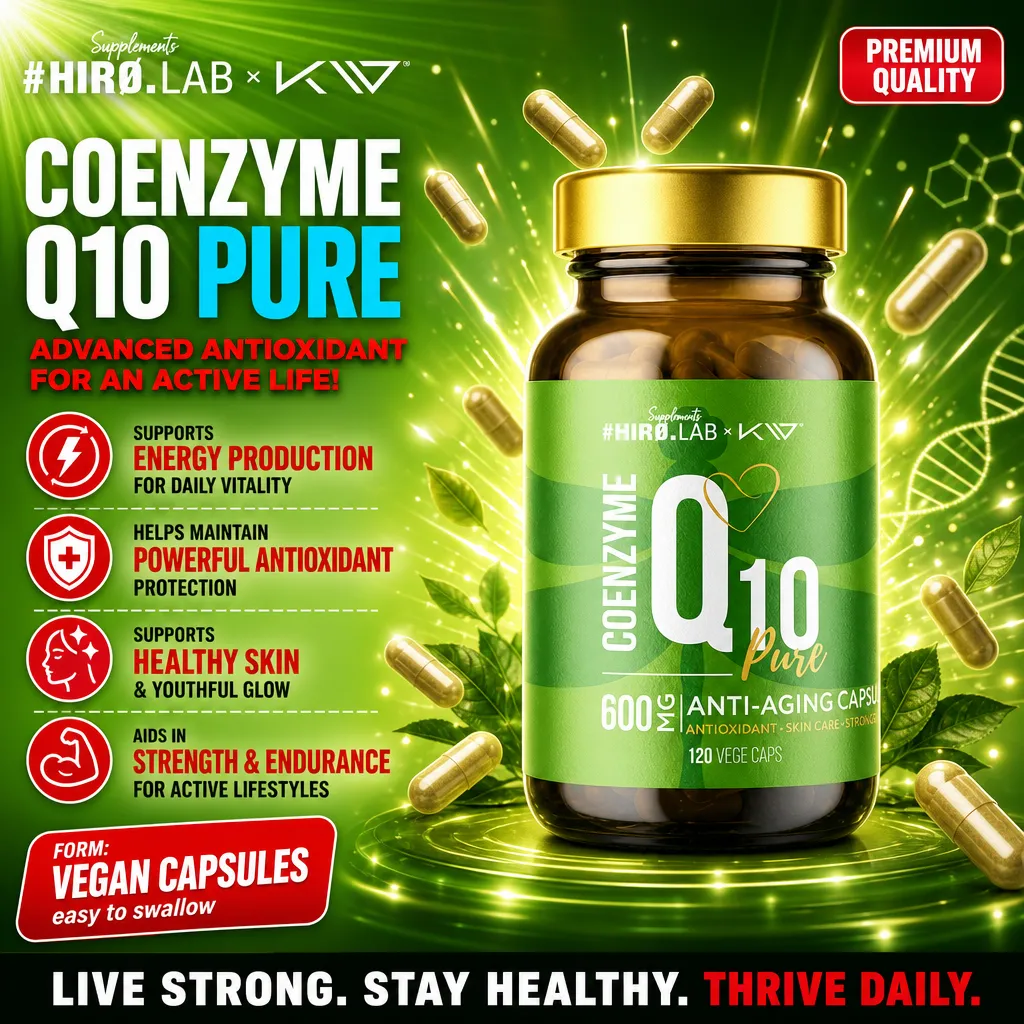 Hiro Lab Coenzyme Q10 600mg 120 Vege Caps bottle, likely featuring a labeled container with supplement details.