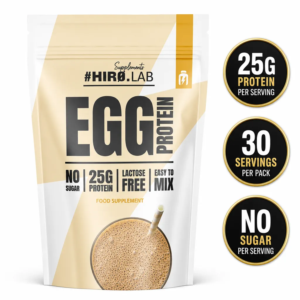 Hiro Lab Egg Protein 750g egg white protein supplement, lactose-free and sugar-free with 25g protein per serving