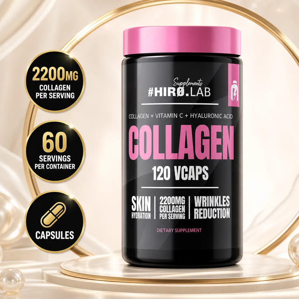 Hiro Lab Collagen supplement capsules, 120 vegan capsules with 2200 mg collagen per serving, vitamin C and hyaluronic acid