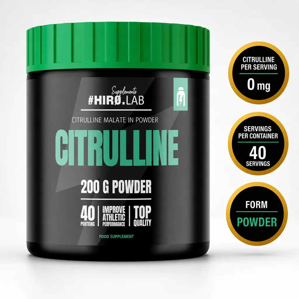 Hiro Lab Citrulline 200g sports supplement in powder form, featuring citrulline malate and 40 servings