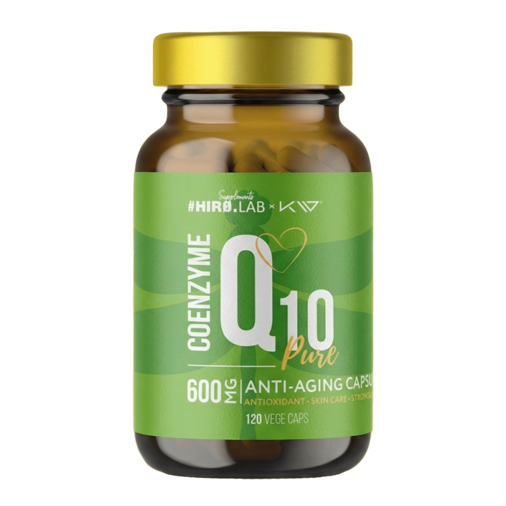 Hiro Lab Coenzyme Q10 600mg vegetarian capsules, shown as small, clear or white capsules for daily supplementation.