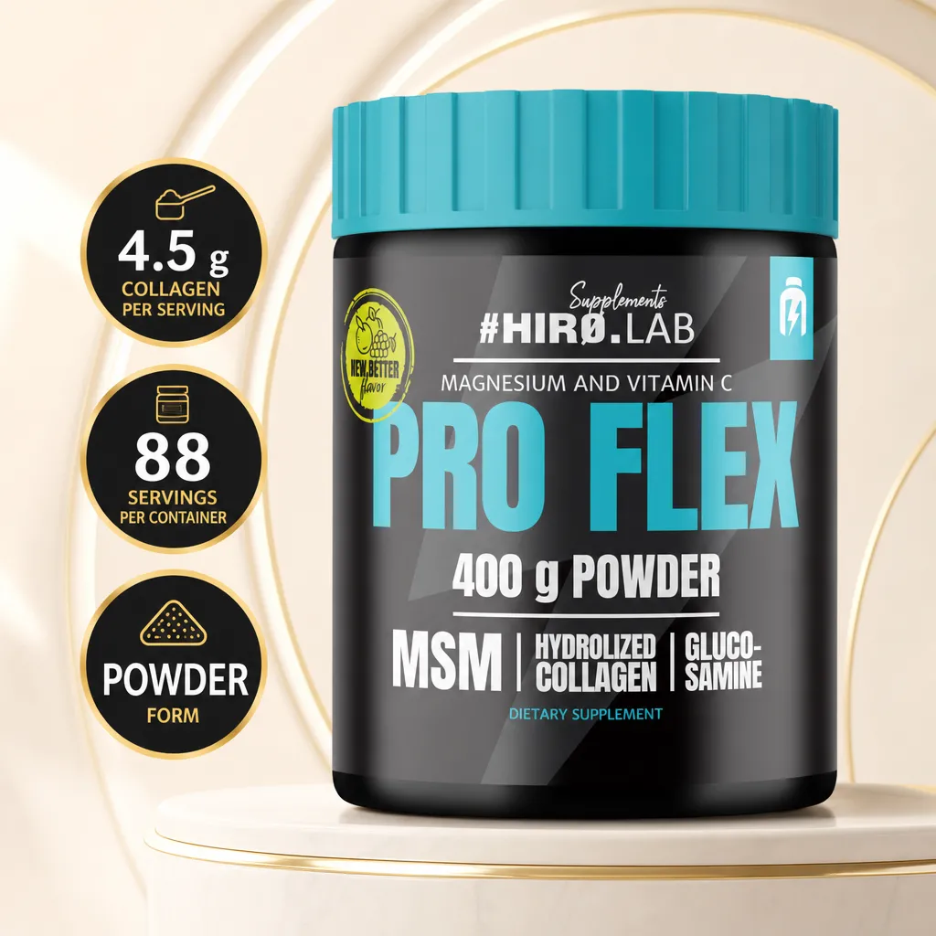 Hiro Lab Pro Flex 400g joint support powder supplement with hydrolyzed collagen, MSM, glucosamine, magnesium and vitamin C